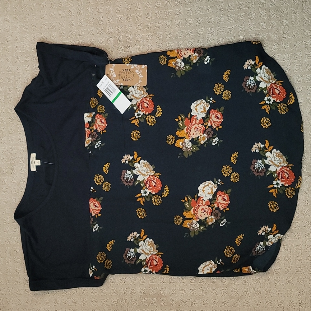 Mason and Belle mixed media navy top